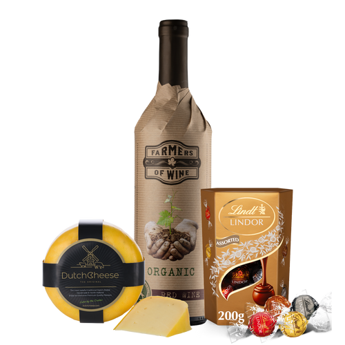 Luxe Kerstpakket met DutchCheese Kaas Vino Rosso BIO en Lindt Bonbons